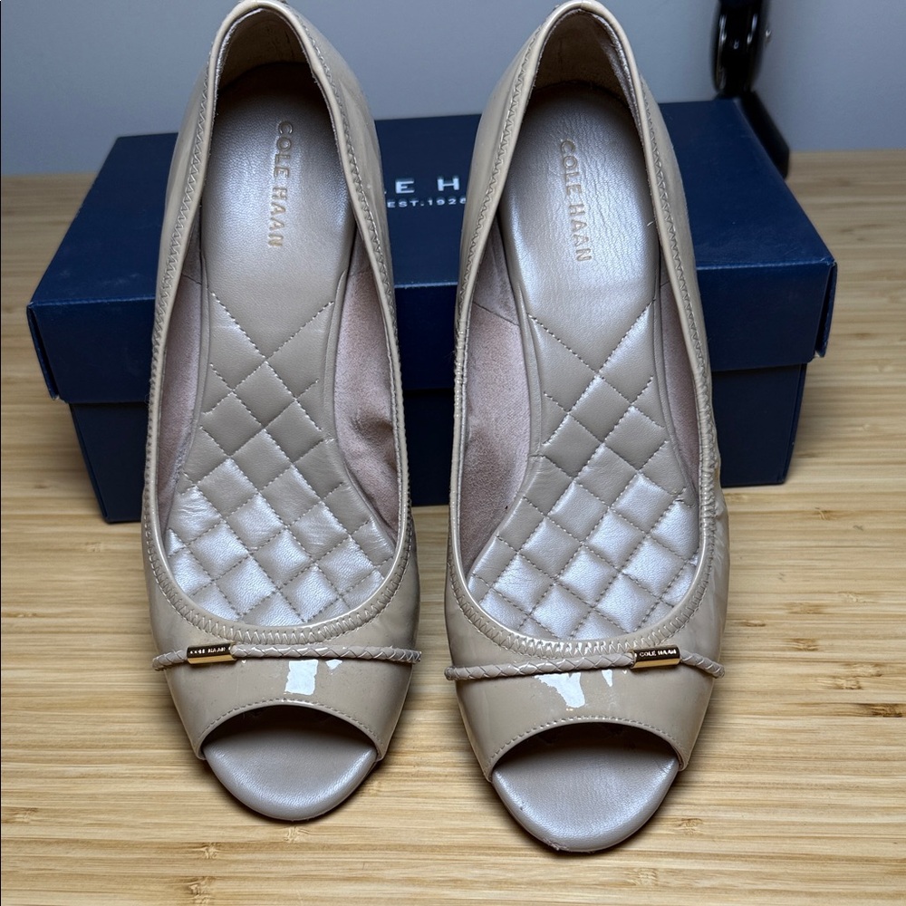 Cole Haan Women's Beige Peep Toe wedge